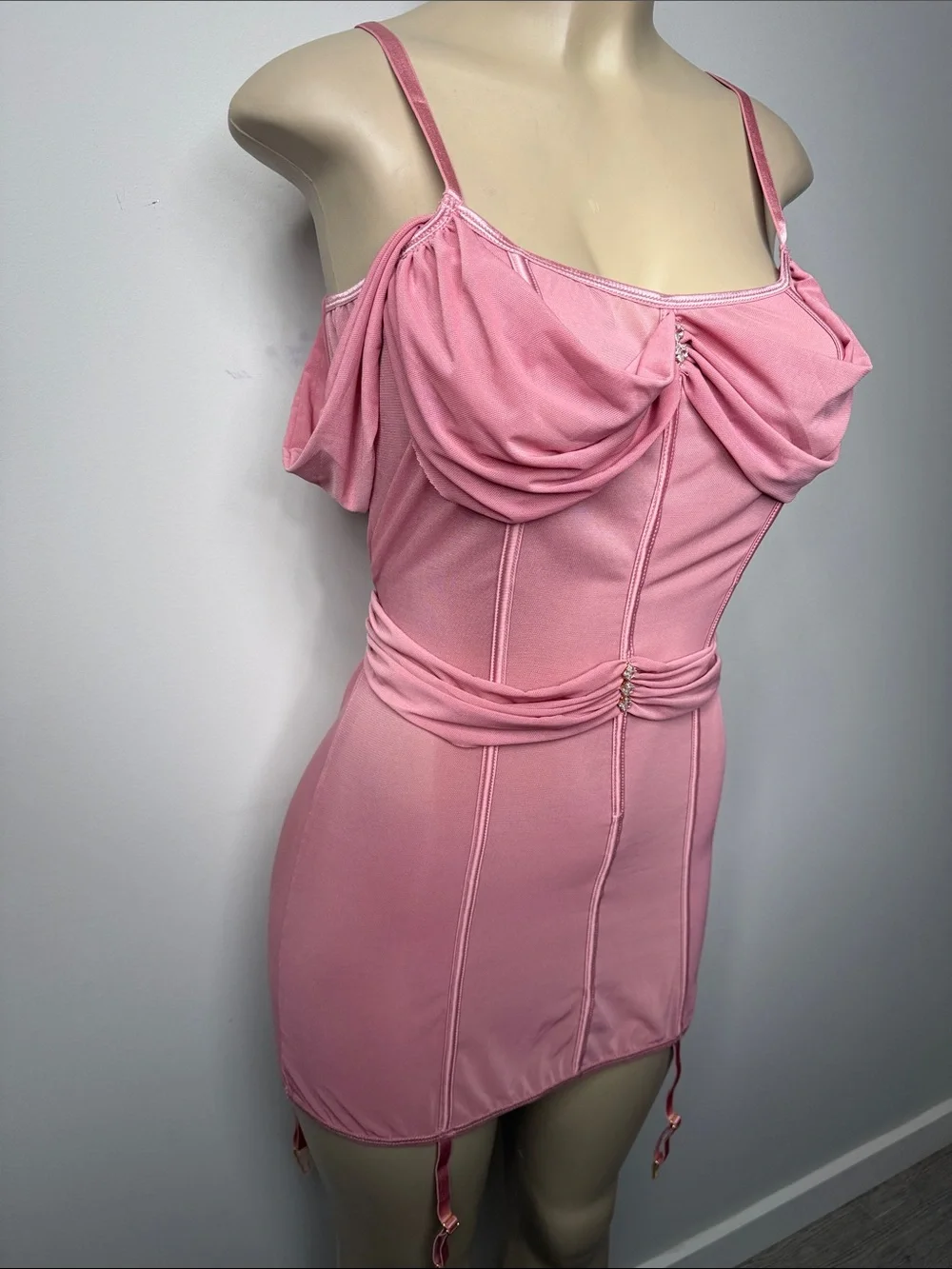 Pink Draped Bust Chemise with Garter Straps NWOT